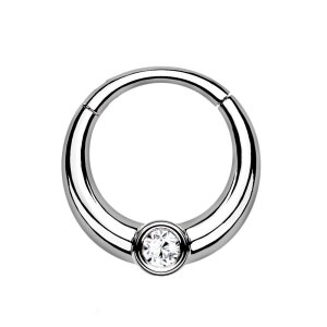Steel - Septum Clicker - with single Crystal Silver