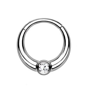 Stahl - Septum Clicker - Single Kristall Silber