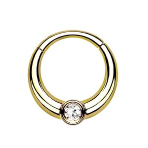 Stahl - Septum Clicker - Single Kristall Gold