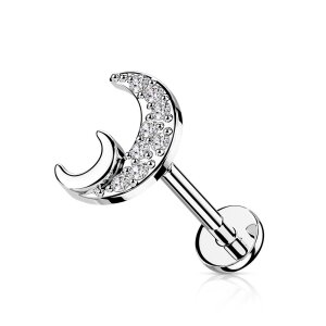 Steel - Labret - Crescent Moon with crystal steel 1,2 x 6...