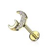 Stahl - Labret - Halbmond mit Kristall Gold Steel 1,2 x 6 mm CC - Kristall Klar