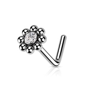 Steel - Nose Stud - Flower ball rim with crystal