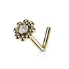 Steel - nose stud - flower ball rim with crystal Gold