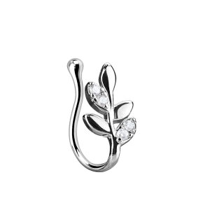 Steel - fake nose stud clip on - branch with crystal