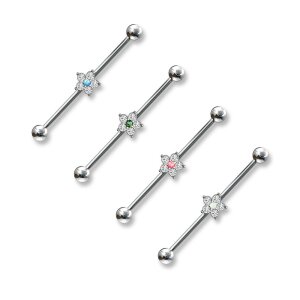 Stahl - Industrial Barbell - Blume mit Opal Kristall