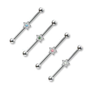 Stahl - Industrial Barbell - Blume mit Opal Kristall pink