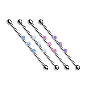 Steel - Industrial Barbell - 3 Round Opal Center  -...