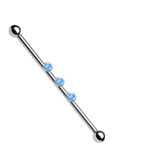 Steel - Industrial Barbell - 3 Round Opal Center  -...