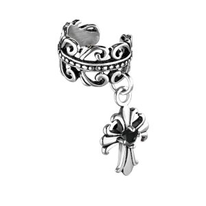 Steel - Clip On Piercing - Celtic Cross Fleur de Lis-...