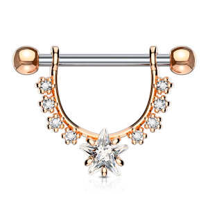Stahl - Nipple Bar - Stern - Kristall Rosegold/CC
