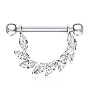 Steel - nipple piercing - marquise - 8 crystals Clear