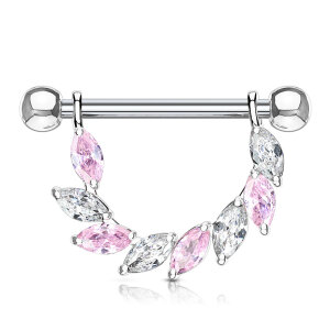 Steel - nipple piercing - marquise - 8 crystals Clear/Pink