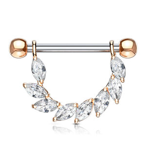 Stahl - Nipple Bar - Marquise - 8 Kristalle Rosegold/Clear