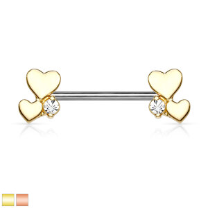 Stahl - Nipple Bar - Doppelherz - Kristall