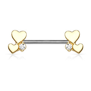 Steel - Nipple Bar - Cluster Heart - Crystal