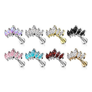 Steel - Labret - 5 Marquise Crystals - Internally...