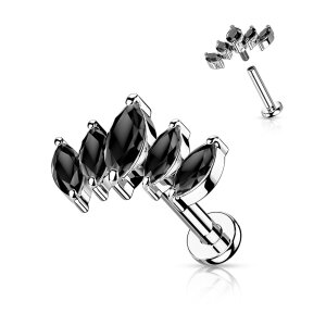 Steel - Labret - 5 Marquise Crystals - Internally...