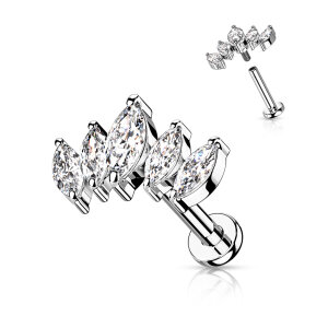 Steel - Labret - 5 Marquise Crystals - Internally...