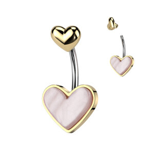 Steel - Banana - Double Heart - Mother of Pearl Gold/Pink