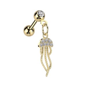 Stahl - Barbell - Tragus - Qualle - Kristall Gold - CC