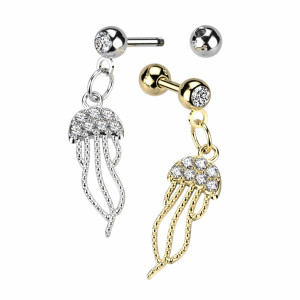 Stahl - Barbell - Tragus - Qualle - Kristall Gold - CC