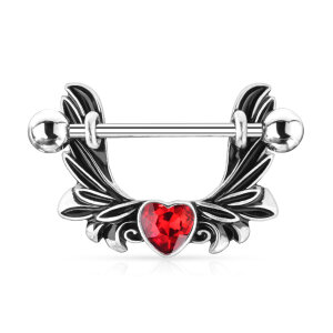 Steel - Nipple Bar - Angel Wings - Heart - Crystal