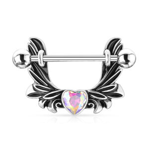 Stahl - Nipple Bar - Angel Wings - Herz - Kristall