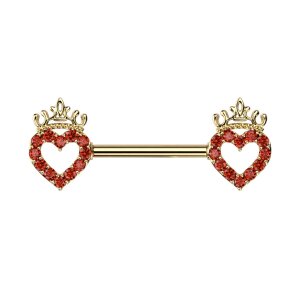 Steel - Nipple Bar - Heart with Crown - Crystal