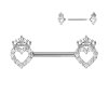 Steel - Nipple Bar - Heart with Crown - Crystal