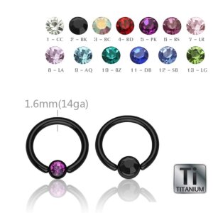 Black Titanium - BCR ball closure ring - crystal - 1,6 mm...