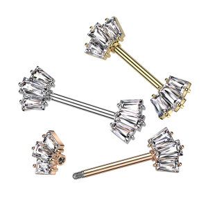 Steel - Nipple Bar - Baguette Crown - CC Crystal