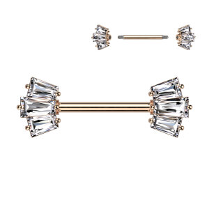 Stahl - Nipple Bar - Baguette Krone - Kristall Rosegold