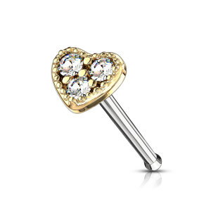 Steel - Nose Stud - Heart - Crystal