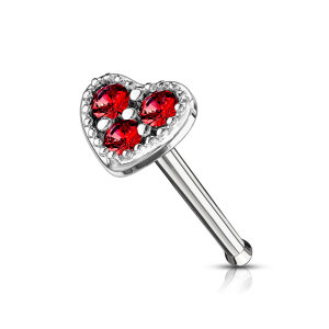 Steel - Nose Stud - Heart - Crystal