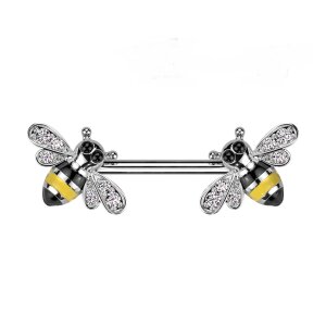 Stahl - Nipple Bar - Biene - Kristall