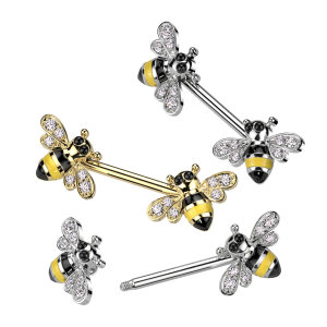 Steel - Nipple Barbell - Bee - Crystal