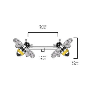 Stahl - Nipple Bar - Biene - Kristall Gold