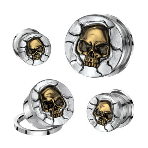 Steel - Screw Fit Tunnel - Protruding Bronze Skull