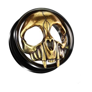 Black Steel - Screw FitTunnel - Gold Skull Head