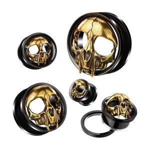 Black Steel - Screw FitTunnel - Gold Skull Head