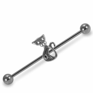 Steel - Industrial Barbell - Jeweled Cat Ear Piercing...