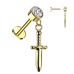 Titanium - Labret - Internal Thread - Crystal - Dagger...