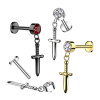 Titanium - Labret - Internal Thread - Crystal - Dagger Dangle Top 1,2 x 6 mm Silver CC