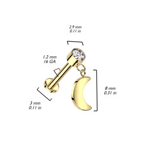 Titane - Labret - Filet femelle - Cristal - lune suspendue 1,2 x 8 mm Gold CC