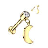 Titane - Labret - Filet femelle - Cristal - lune suspendue 1,2 x 8 mm Gold CC