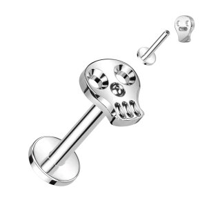 Titan - Labret - Innengewinde - Totenkopf 1,2 x 6 mm Silber