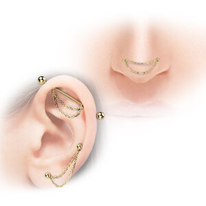 Titan Nasenkette - Verbindungskette - Doppelkette mit 2 O-Ringen Silber 40 mm