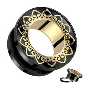 Stahl - Tunnel - Schwarz - Gold - filigraner Goldrand -...