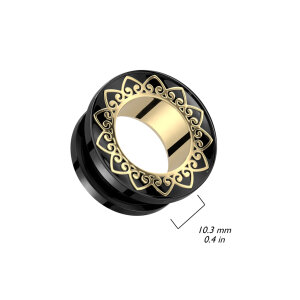 Stahl - Tunnel - Schwarz - Gold - filigraner Goldrand - Schraubegewinde 22 mm