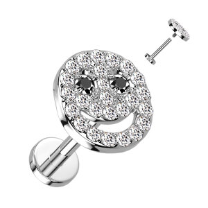 Steel - Labret - Smiley - Crystal - Internal thread